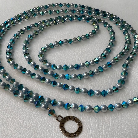 Vintage Stamped Signed 925 GULTEN DYE Boho Extra Long Blue & Silver Necklace - Picture 6 of 6
